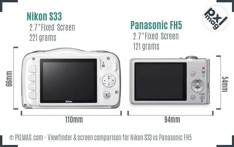 Nikon S33 vs Panasonic FH5 Screen and Viewfinder comparison