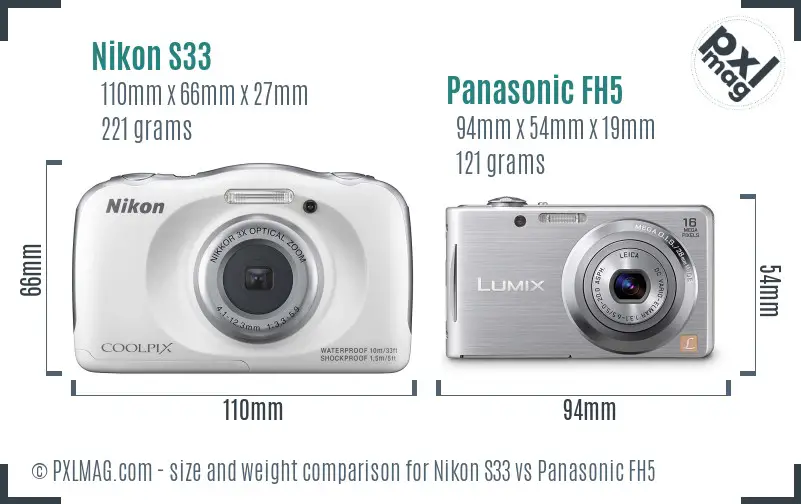 Nikon S33 vs Panasonic FH5 size comparison