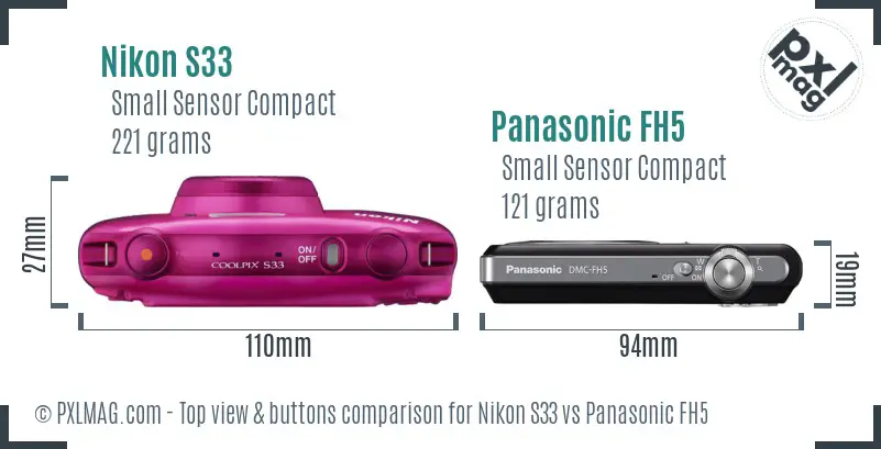 Nikon S33 vs Panasonic FH5 top view buttons comparison