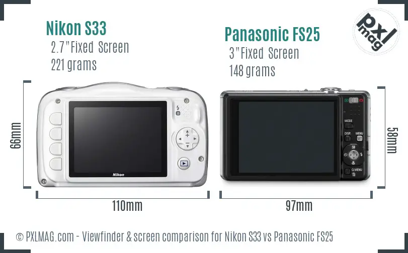 Nikon S33 vs Panasonic FS25 Screen and Viewfinder comparison Nikon S33 vs Panasonic FS25 Screen and Viewfinder comparison
