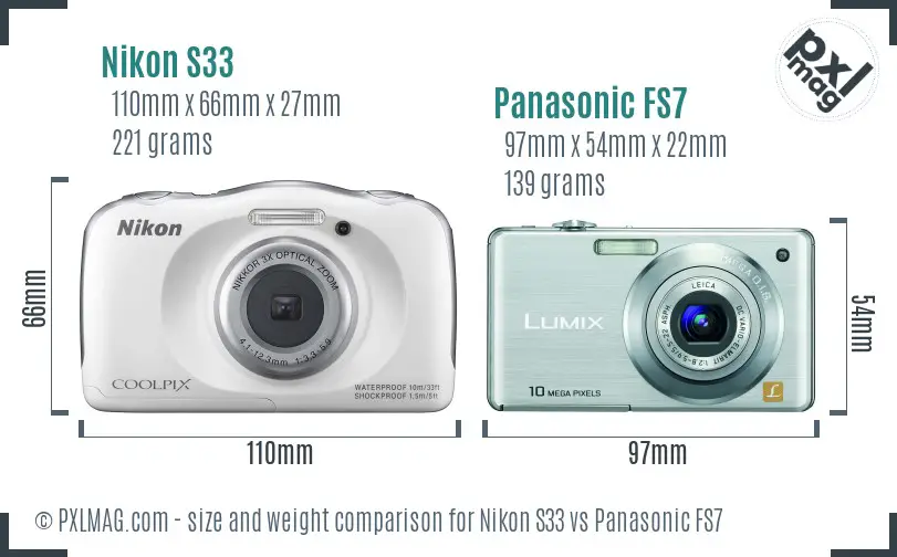 Nikon S33 vs Panasonic FS7 size comparison