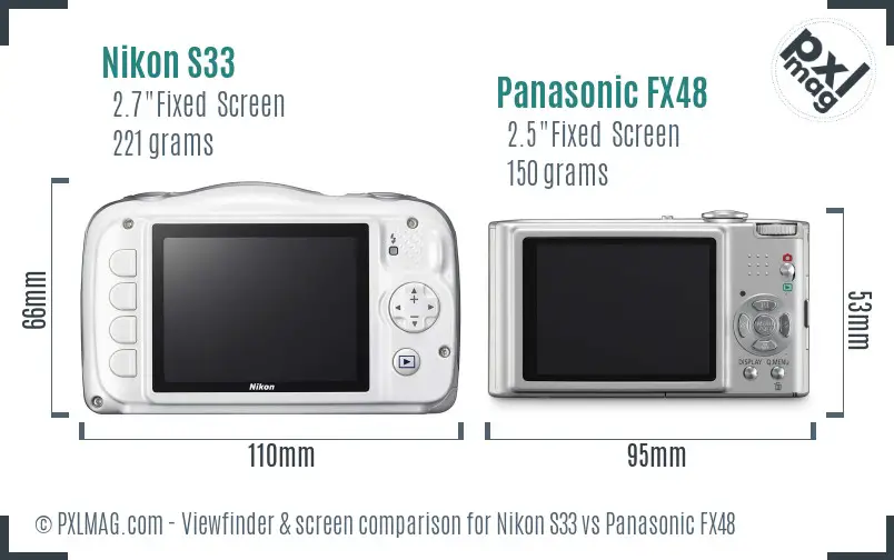 Nikon S33 vs Panasonic FX48 Screen and Viewfinder comparison