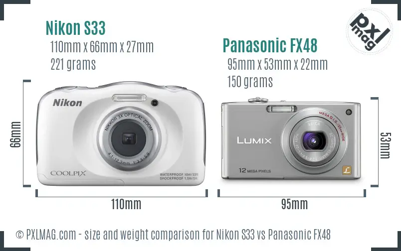 Nikon S33 vs Panasonic FX48 size comparison