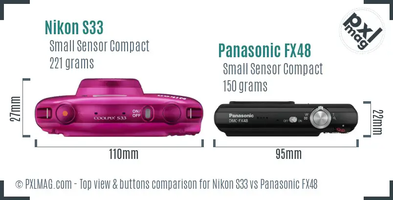 Nikon S33 vs Panasonic FX48 top view buttons comparison