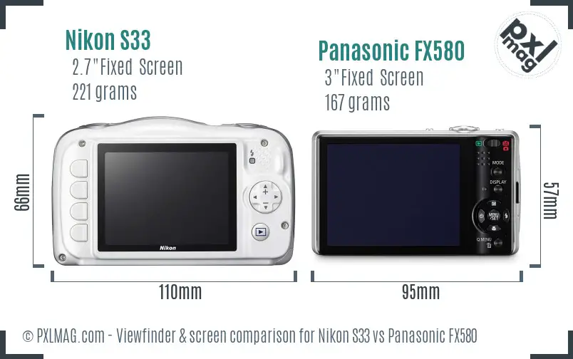 Nikon S33 vs Panasonic FX580 Screen and Viewfinder comparison