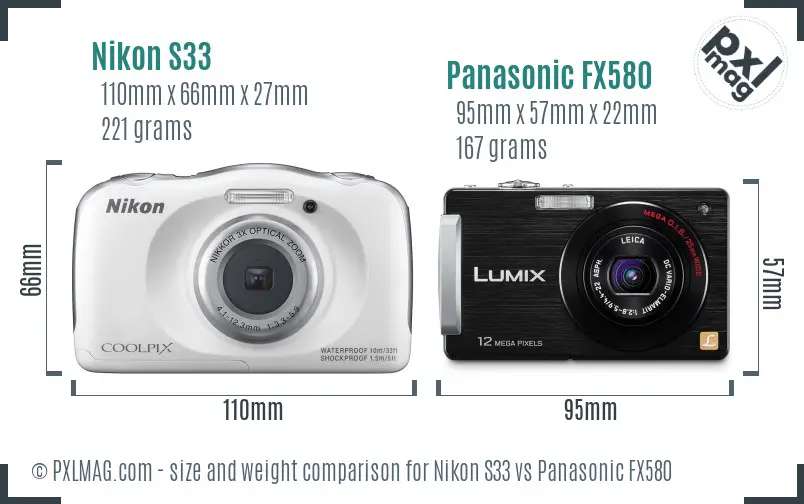Nikon S33 vs Panasonic FX580 size comparison