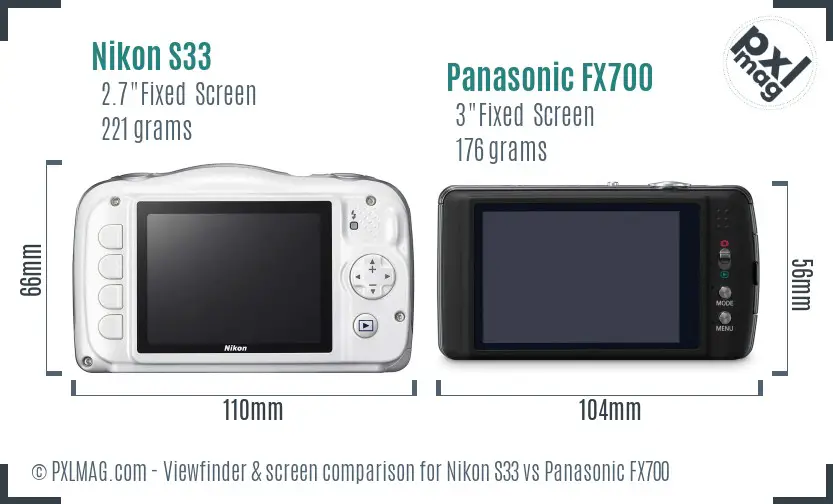 Nikon S33 vs Panasonic FX700 Screen and Viewfinder comparison