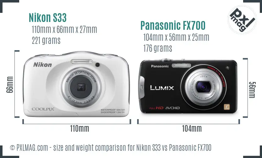 Nikon S33 vs Panasonic FX700 size comparison