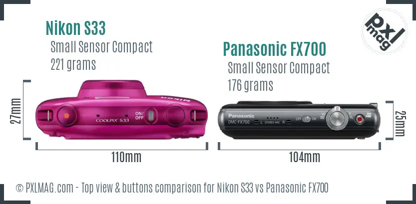 Nikon S33 vs Panasonic FX700 top view buttons comparison