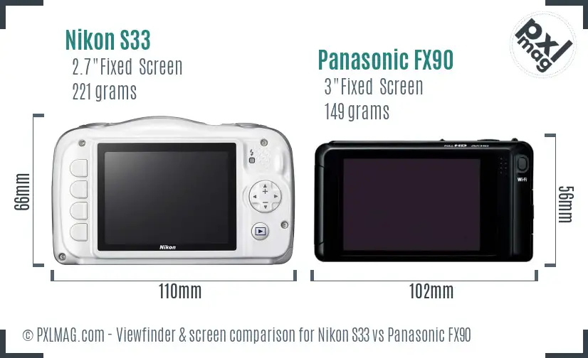 Nikon S33 vs Panasonic FX90 Screen and Viewfinder comparison