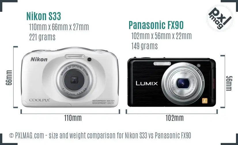 Nikon S33 vs Panasonic FX90 size comparison