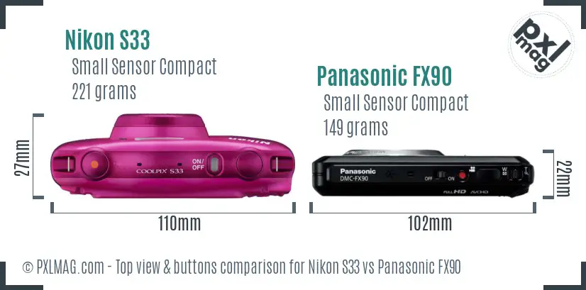 Nikon S33 vs Panasonic FX90 top view buttons comparison