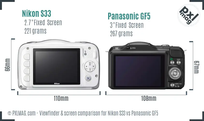 Nikon S33 vs Panasonic GF5 Screen and Viewfinder comparison