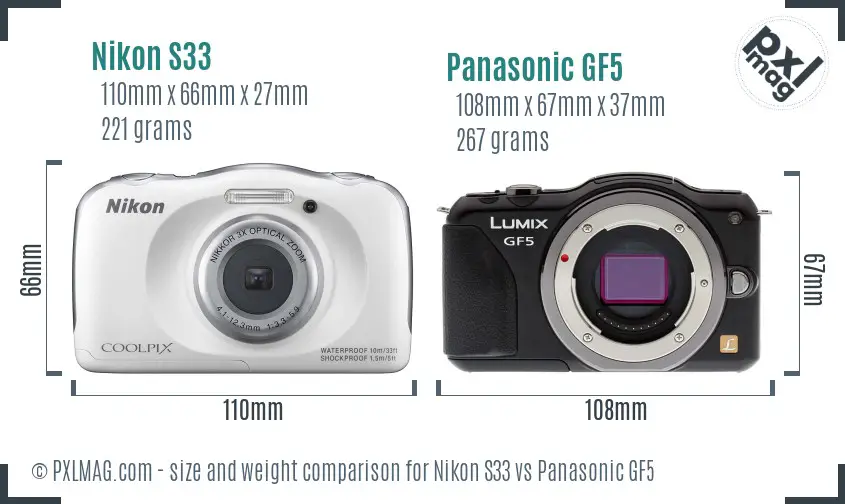 Nikon S33 vs Panasonic GF5 size comparison