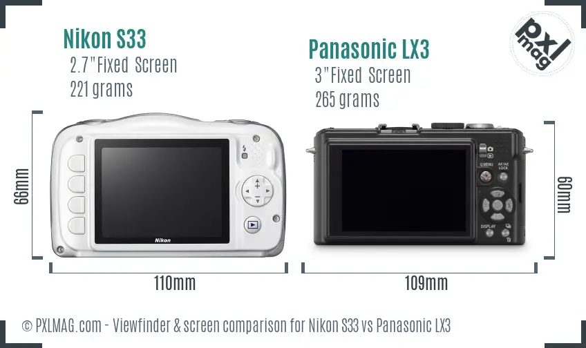 Nikon S33 vs Panasonic LX3 Screen and Viewfinder comparison