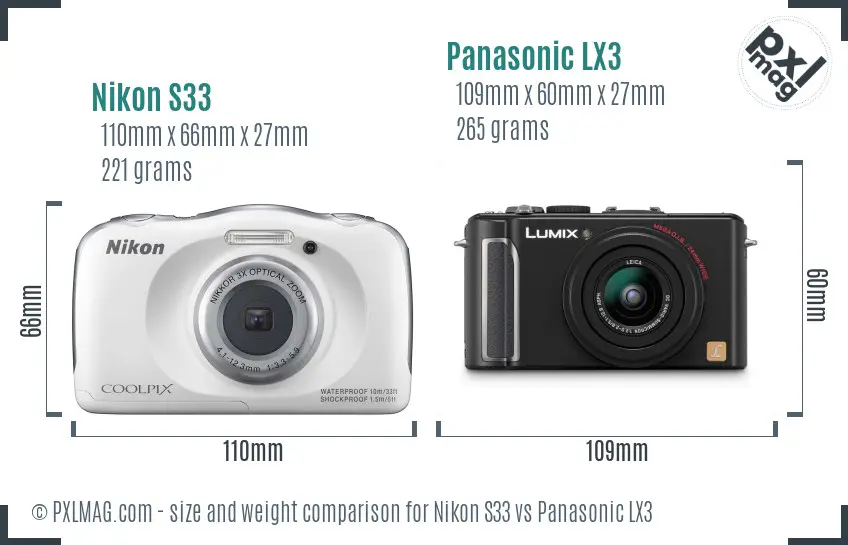 Nikon S33 vs Panasonic LX3 size comparison