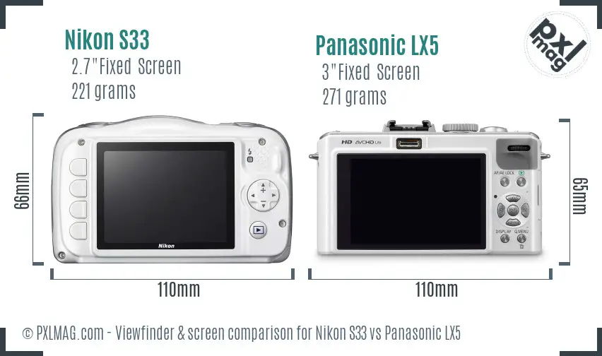 Nikon S33 vs Panasonic LX5 Screen and Viewfinder comparison