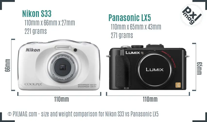 Nikon S33 vs Panasonic LX5 size comparison