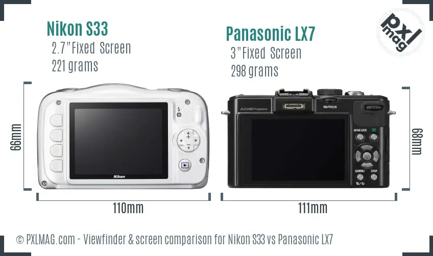 Nikon S33 vs Panasonic LX7 Screen and Viewfinder comparison Nikon S33 vs Panasonic LX7 Screen and Viewfinder comparison