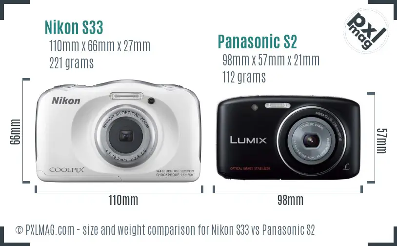 Nikon S33 vs Panasonic S2 size comparison