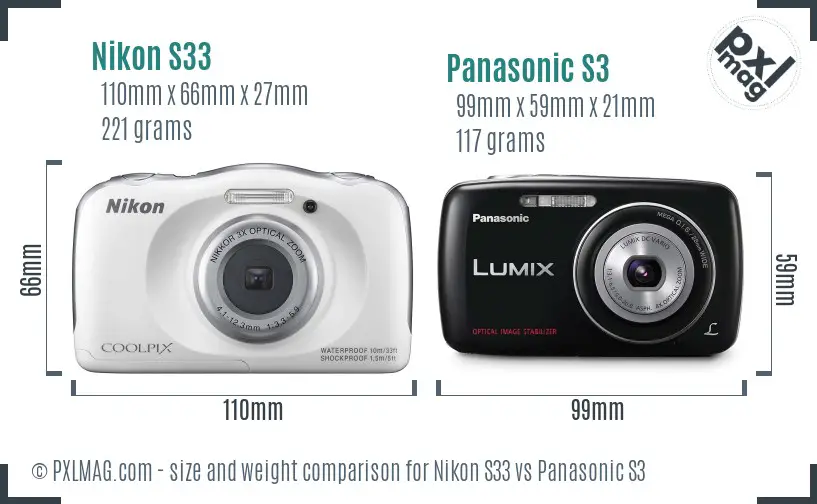 Nikon S33 vs Panasonic S3 size comparison