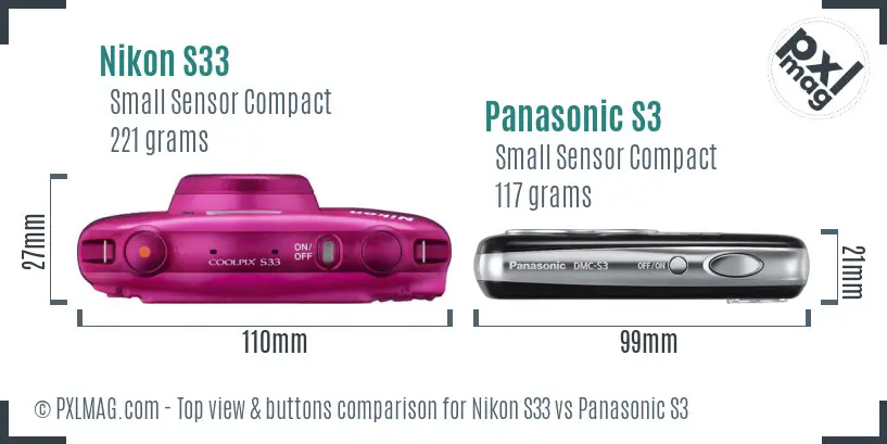Nikon S33 vs Panasonic S3 top view buttons comparison