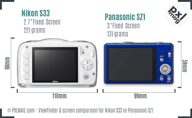 Nikon S33 vs Panasonic SZ1 Screen and Viewfinder comparison