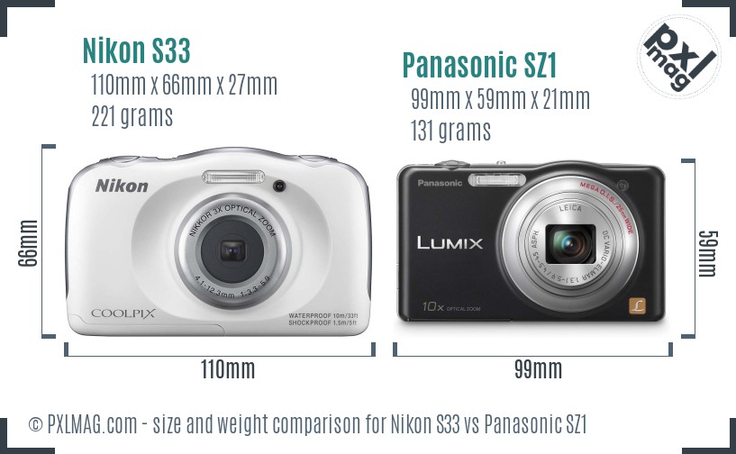 Nikon S33 vs Panasonic SZ1 size comparison Nikon S33 vs Panasonic SZ1 size comparison