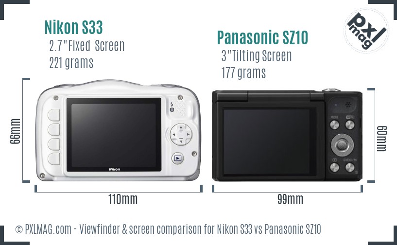 Nikon S33 vs Panasonic SZ10 Screen and Viewfinder comparison