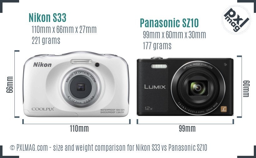 Nikon S33 vs Panasonic SZ10 size comparison