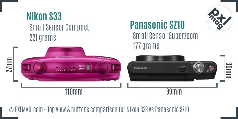 Nikon S33 vs Panasonic SZ10 top view buttons comparison