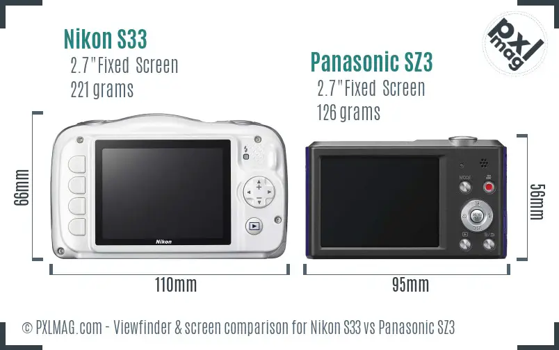 Nikon S33 vs Panasonic SZ3 Screen and Viewfinder comparison