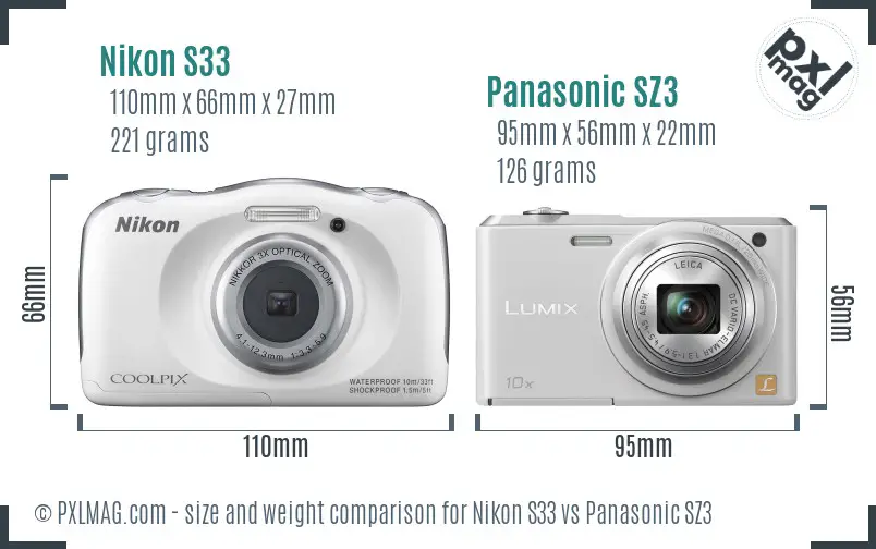 Nikon S33 vs Panasonic SZ3 size comparison