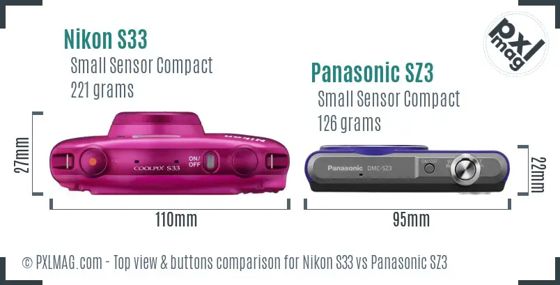 Nikon S33 vs Panasonic SZ3 top view buttons comparison