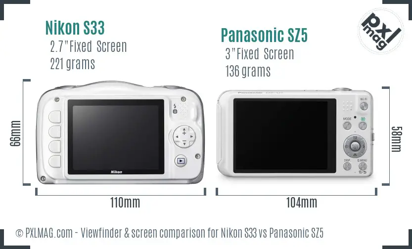 Nikon S33 vs Panasonic SZ5 Screen and Viewfinder comparison