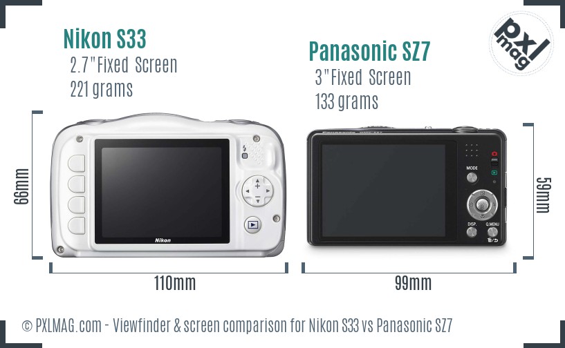 Nikon S33 vs Panasonic SZ7 Screen and Viewfinder comparison