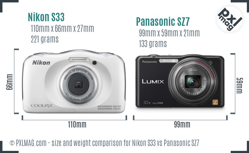 Nikon S33 vs Panasonic SZ7 size comparison Nikon S33 vs Panasonic SZ7 size comparison