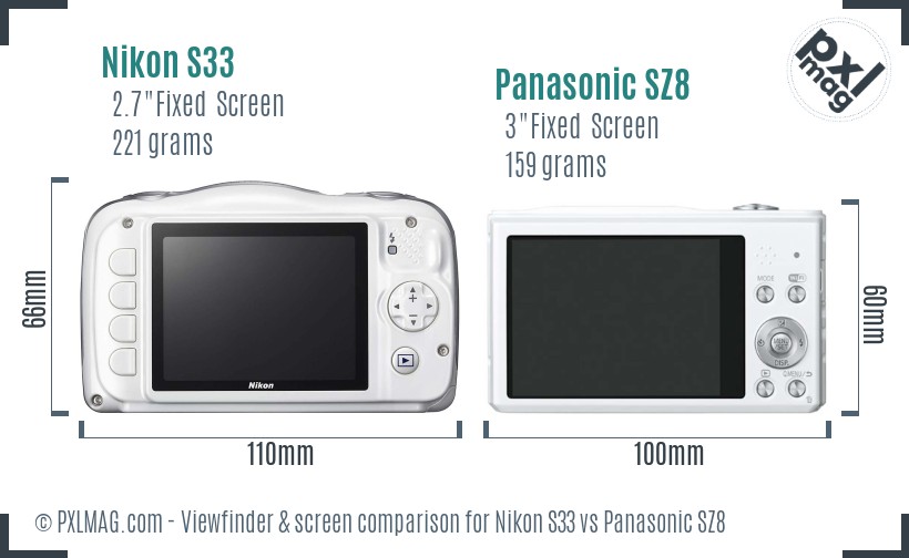Nikon S33 vs Panasonic SZ8 Screen and Viewfinder comparison