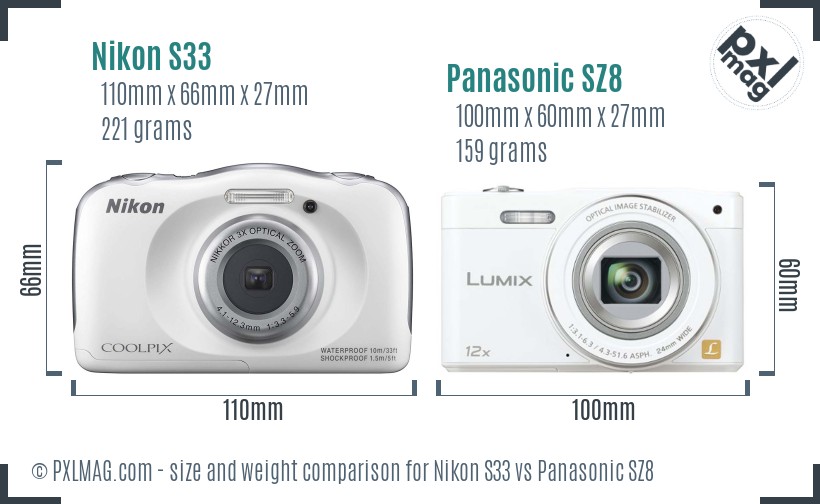 Nikon S33 vs Panasonic SZ8 size comparison Nikon S33 vs Panasonic SZ8 size comparison