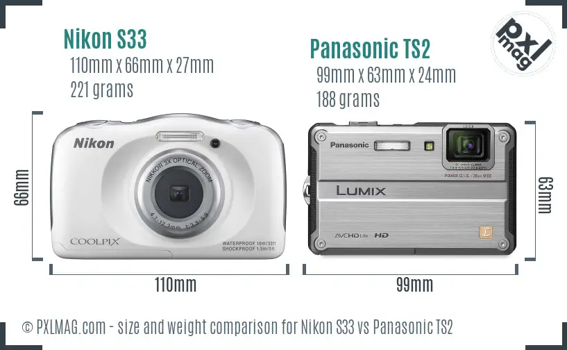 Nikon S33 vs Panasonic TS2 size comparison