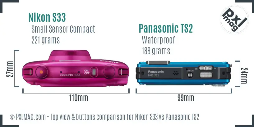 Nikon S33 vs Panasonic TS2 top view buttons comparison