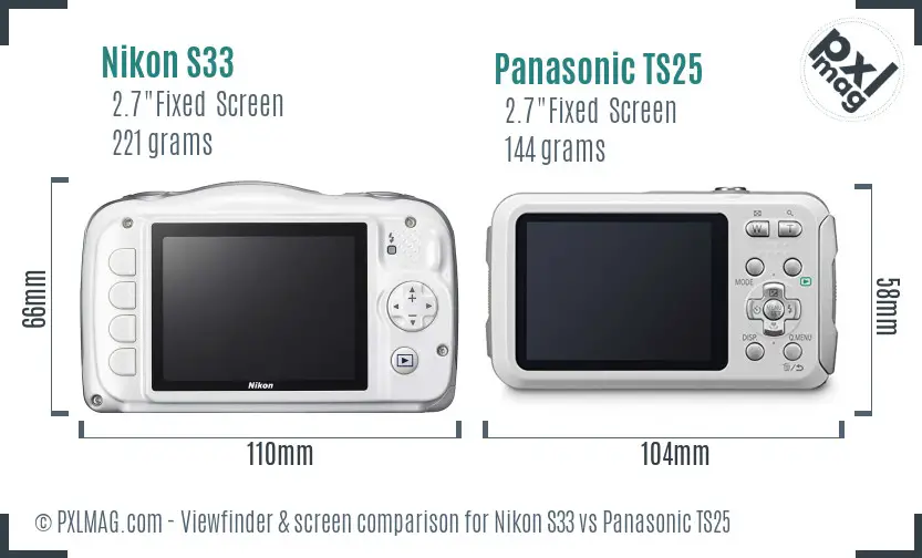 Nikon S33 vs Panasonic TS25 Screen and Viewfinder comparison