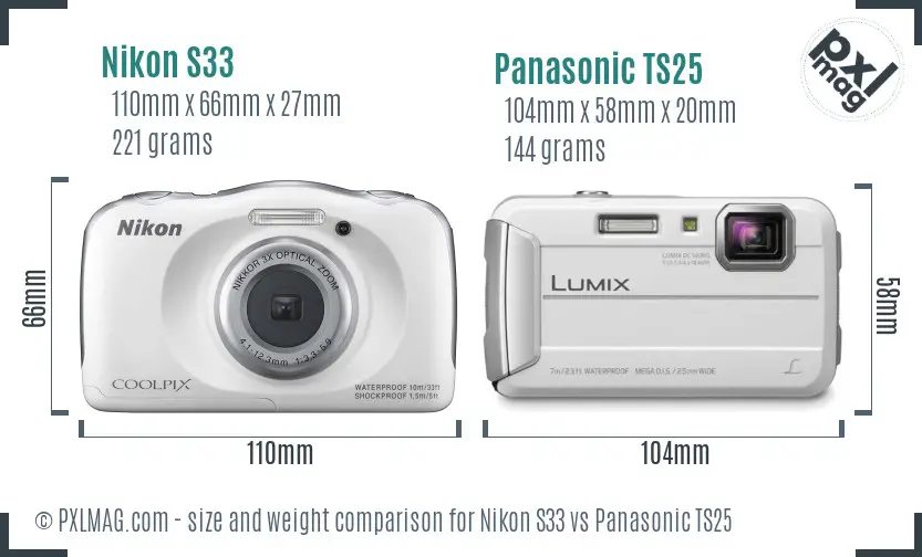 Nikon S33 vs Panasonic TS25 size comparison