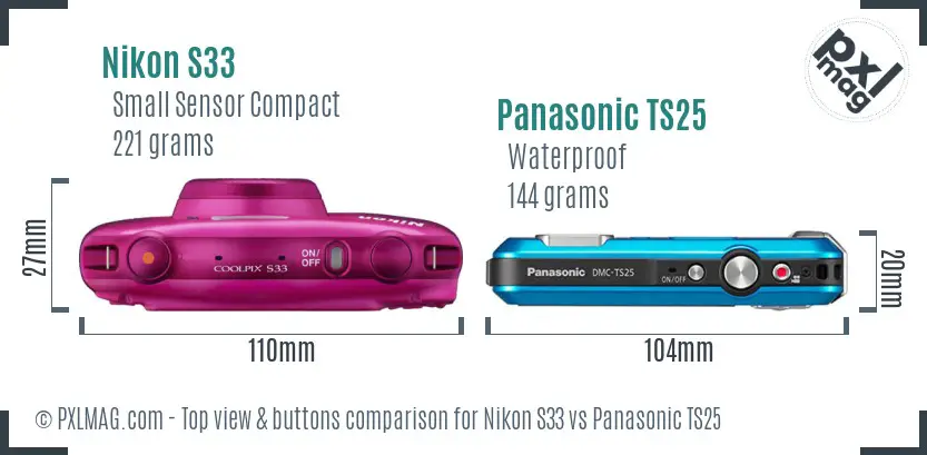 Nikon S33 vs Panasonic TS25 top view buttons comparison