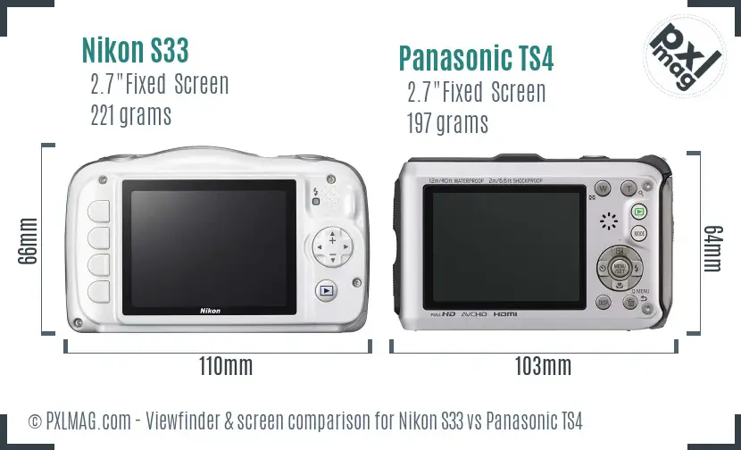 Nikon S33 vs Panasonic TS4 Screen and Viewfinder comparison