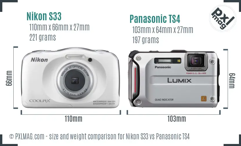 Nikon S33 vs Panasonic TS4 size comparison