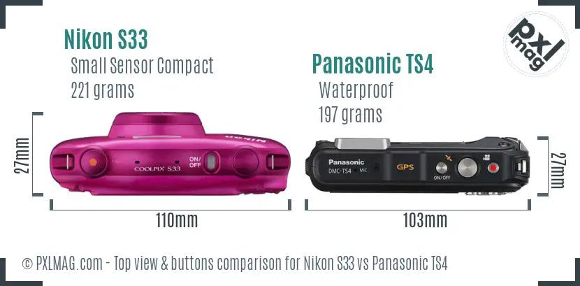 Nikon S33 vs Panasonic TS4 top view buttons comparison