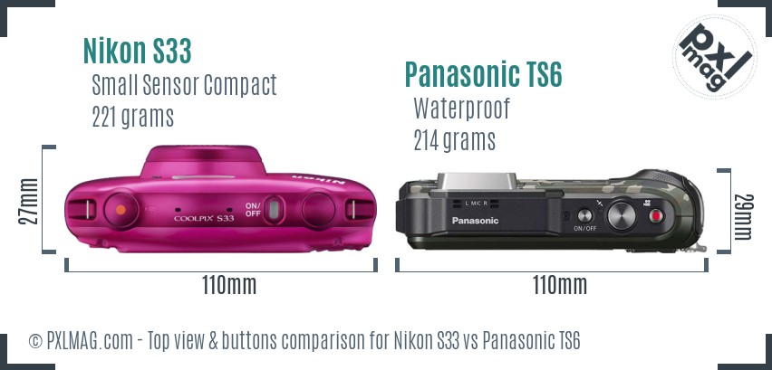 Nikon S33 vs Panasonic TS6 top view buttons comparison
