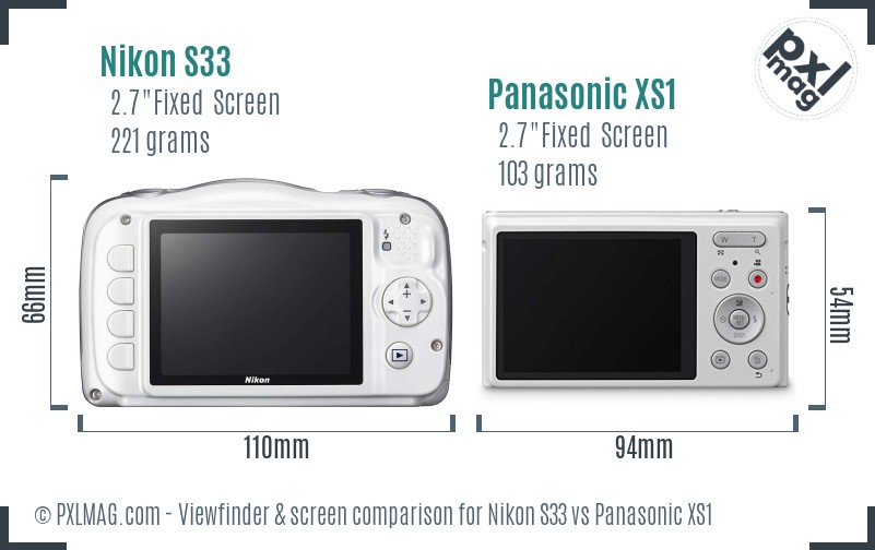 Nikon S33 vs Panasonic XS1 Screen and Viewfinder comparison