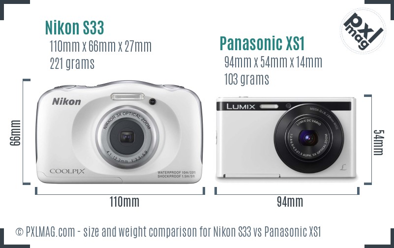 Nikon S33 vs Panasonic XS1 size comparison
